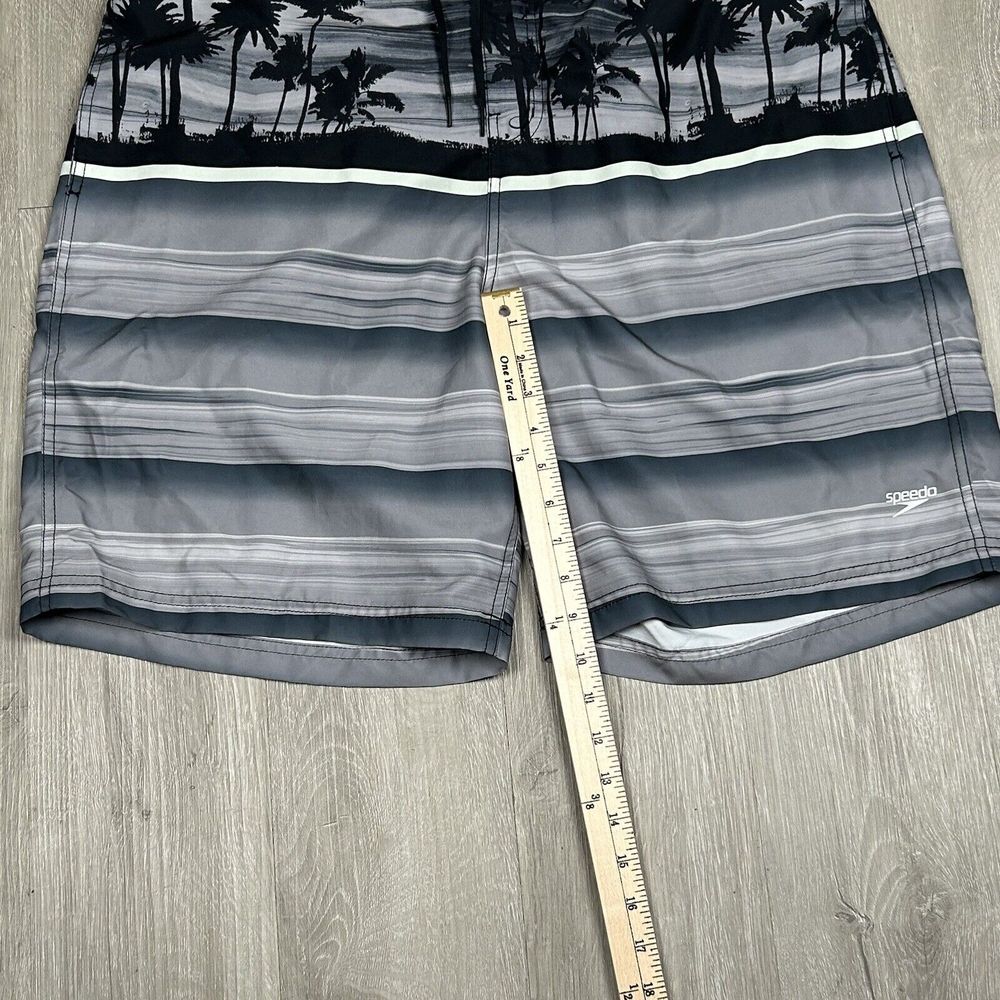 Speedo Mens 2XL Gray Black Tropical Swim Trunks Board Shorts Lined Palm Trees - Picture 8 of 8
